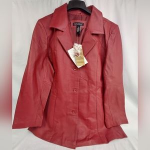 Denim and Company 100% Leather Red Jacket 1X- Never Worn - NEW